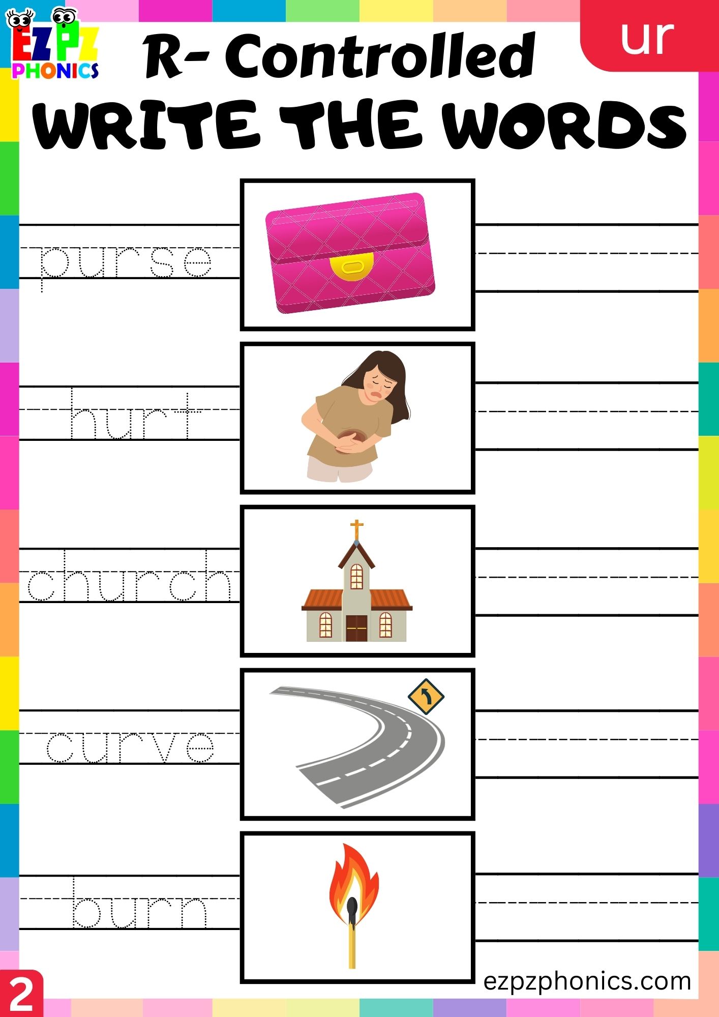 Write the words activity for ur words R Controlled Vowels group 2